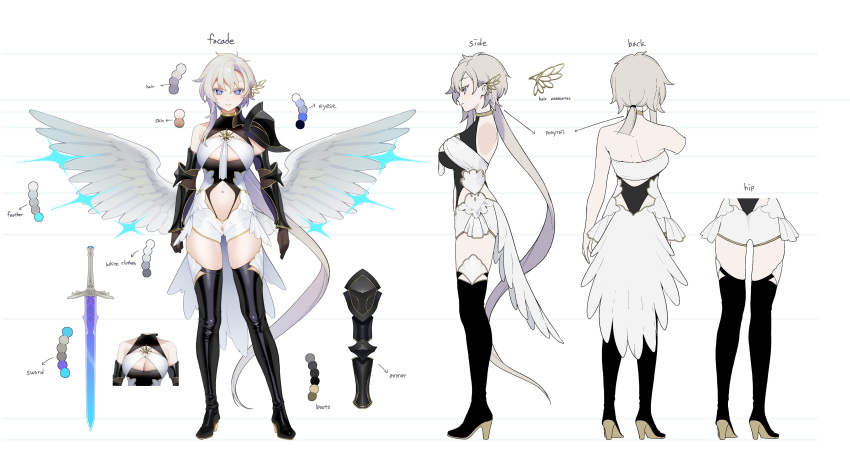 1girl, absurdres, angel_wings, armor, ass_visible_through_thighs, back, backless_outfit, bare_shoulders