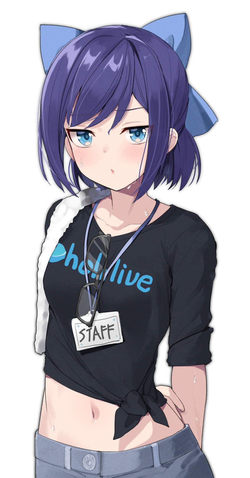 1girl, a-chan_(hololive), absurdres, blue_eyes, blush, breasts, eyewear_removed, glasses