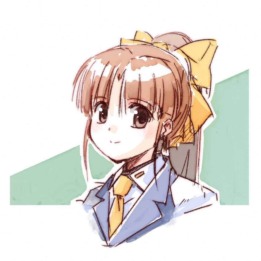 1girl, blazer, blue_jacket, bow, brown_eyes, brown_hair, collared_shirt, eyebrows_visible_through_hair