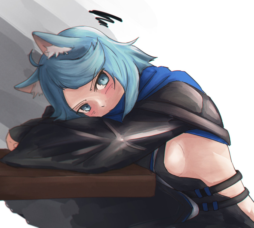 1girl, ahoge, animal_ear_fluff, animal_ears, arknights, bangs, blue_eyes, blue_hair