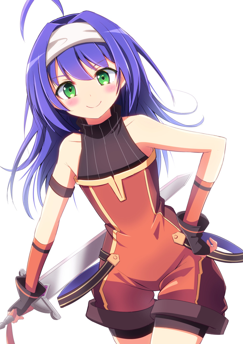 1girl, ahoge, bare_shoulders, blue_hair, blush, child, closed_mouth, collarbone