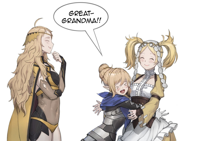 3girls, bodystocking, breasts, bridal_gauntlets, ciiby, circlet, commission, covered_navel