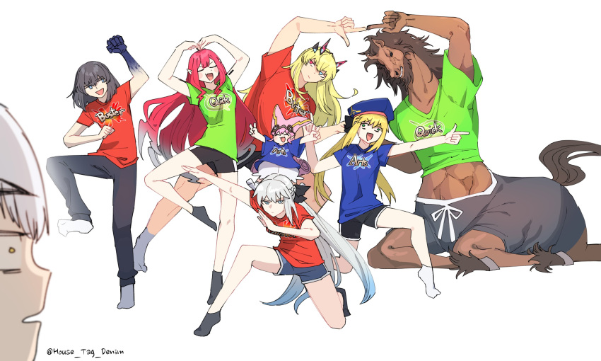 artoria_caster_(fate), artoria_caster_(second_ascension)_(fate), artoria_pendragon_(fate), arts_shirt, beret, blonde_hair, buster_shirt, centauroid