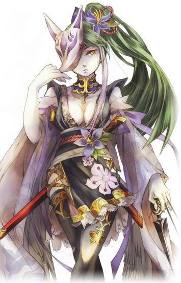 bravely_default:_flying_fairy, bravely_default_(series), close-up, flower, fox_mask, hair_flower, hair_ornament, japanese_clothes
