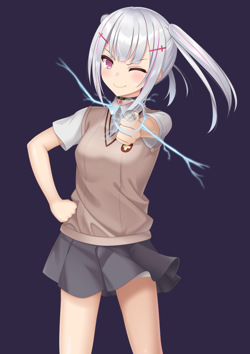 1girl, ;), absurdres, asumi_sena, bangs, black_choker, black_skirt, blush
