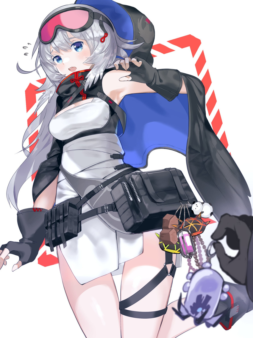 1girl, absurdres, arknights, armpits, bag, bag_charm, bangs, black_bag