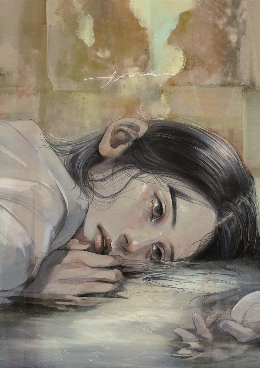 1boy, absurdres, black_eyes, black_hair, golden_kamuy, highres, long_hair, lying