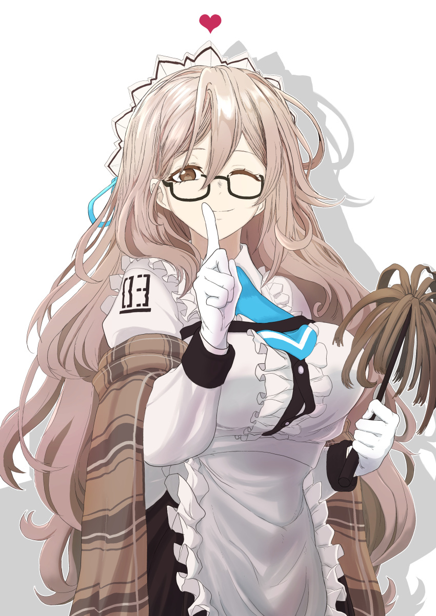 1girl, absurdres, akane_(blue_archive), apron, bangs, black-framed_eyewear, blue_archive, blue_necktie