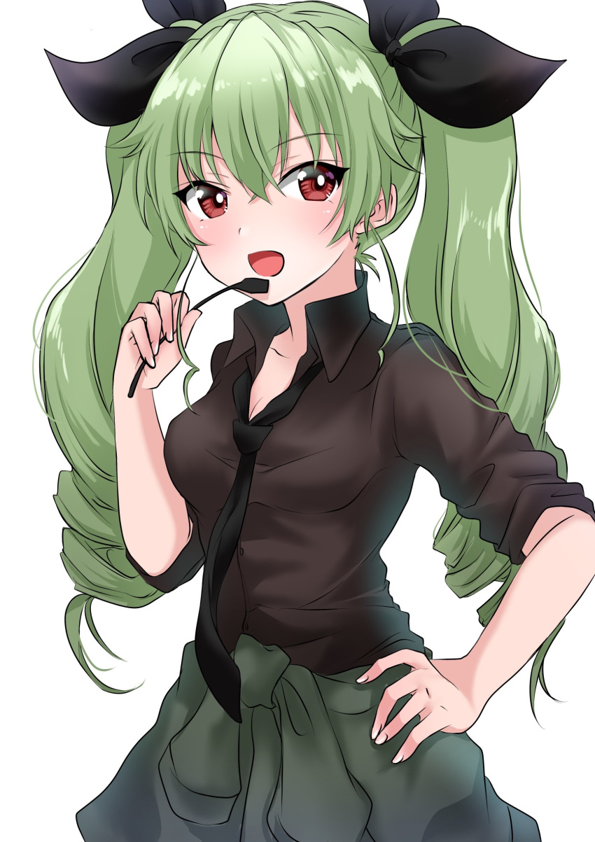 1girl, absurdres, airi_(akamichiaika), anchovy_(girls_und_panzer), anzio_military_uniform, bangs, black_necktie, black_ribbon