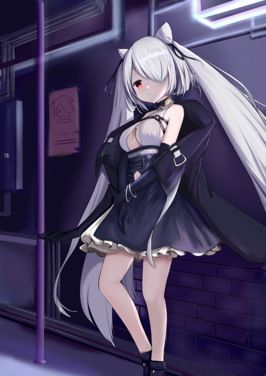 1girl, absurdres, azur_lane, black_footwear, breasts, dress, feet_out_of_frame, from_below
