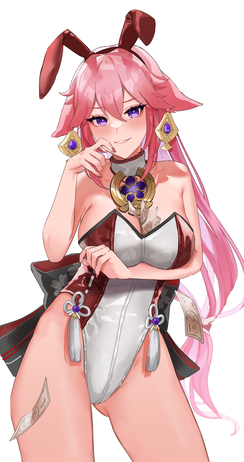 1girl, absurdres, adapted_costume, animal_ears, anzu0130, bangs, bare_shoulders, blush