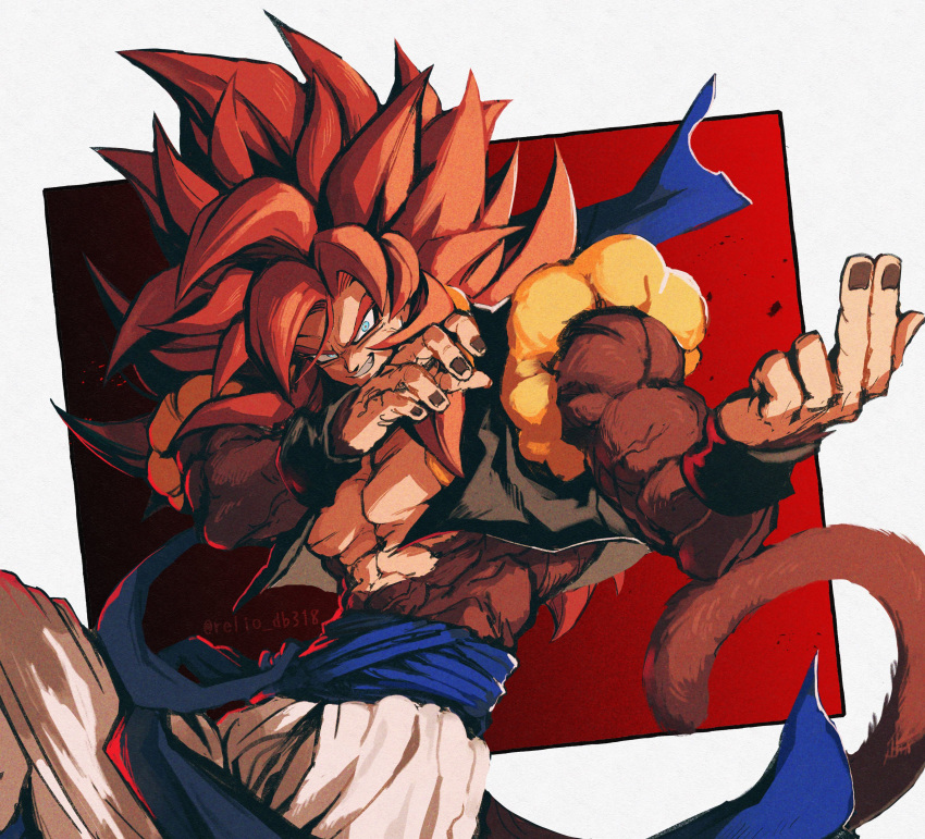 1boy, absurdres, blue_eyes, body_fur, brown_fur, dragon_ball, dragon_ball_gt, fusion
