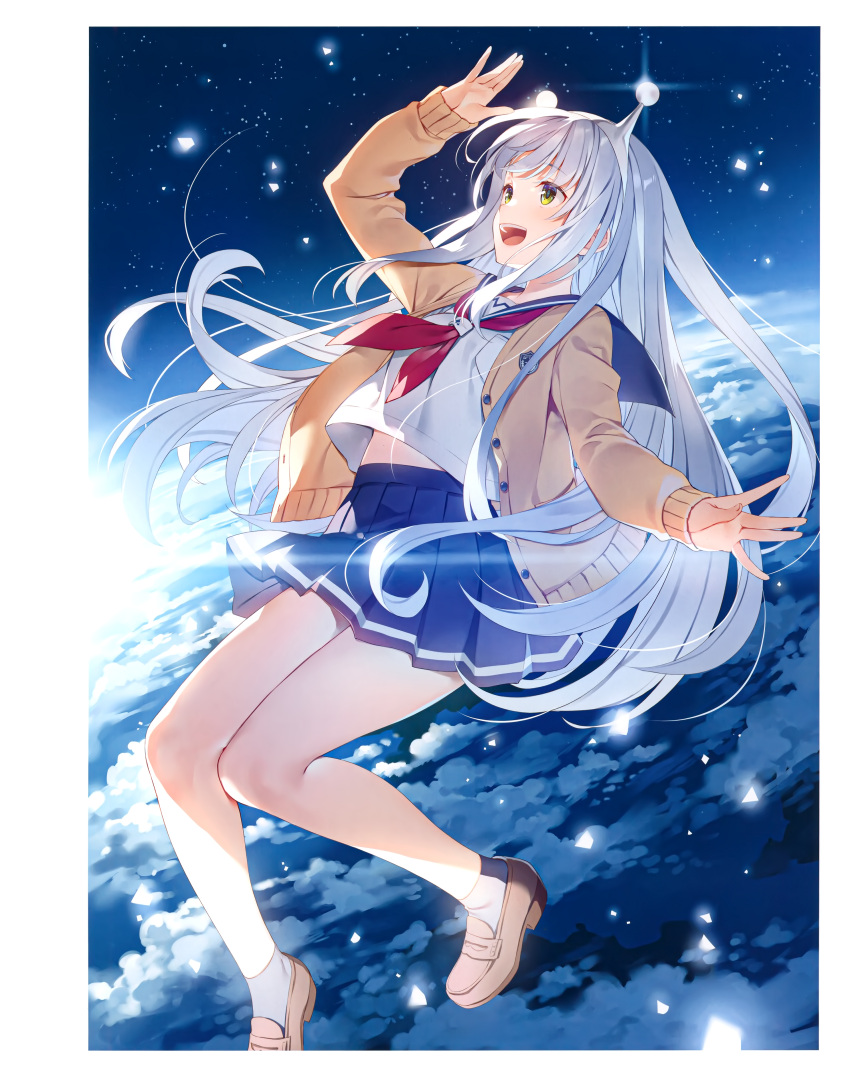 1girl, absurdres, bangs, blue_hair, blue_skirt, buttons, eshi_100_nin_ten, full_body