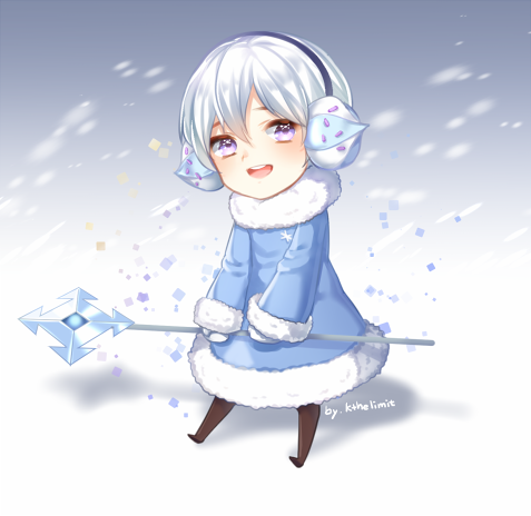 1other, androgynous, bangs, blue_dress, blush, cookie_run, dress, earmuffs