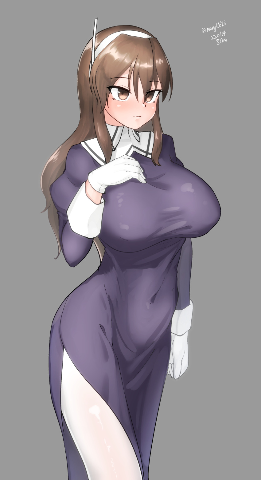 1girl, absurdres, adapted_costume, ashigara_(kancolle), ashigara_kai_ni_(kancolle), breasts, brown_eyes, brown_hair