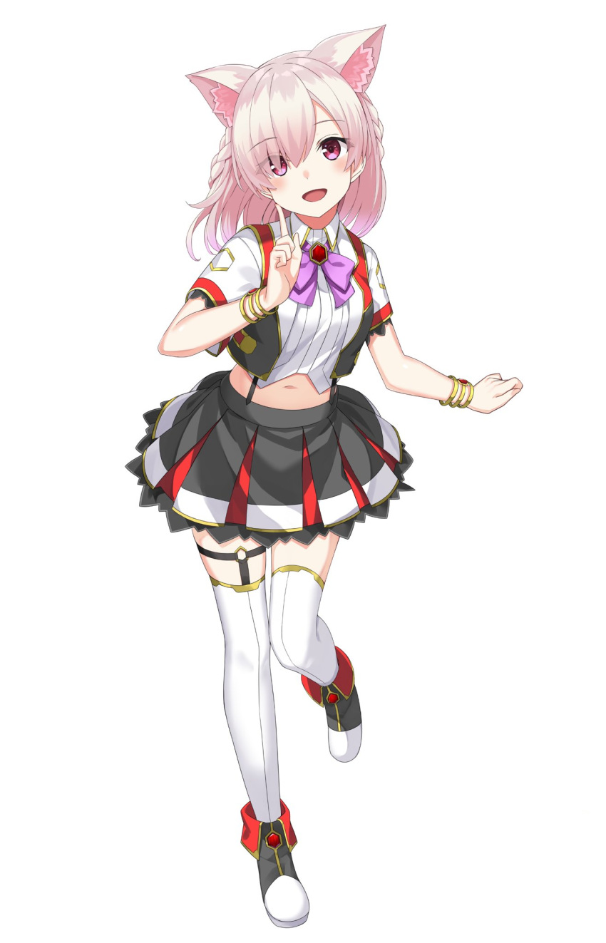 1girl, animal_ear_fluff, animal_ears, black_footwear, black_skirt, black_vest, blush, bow