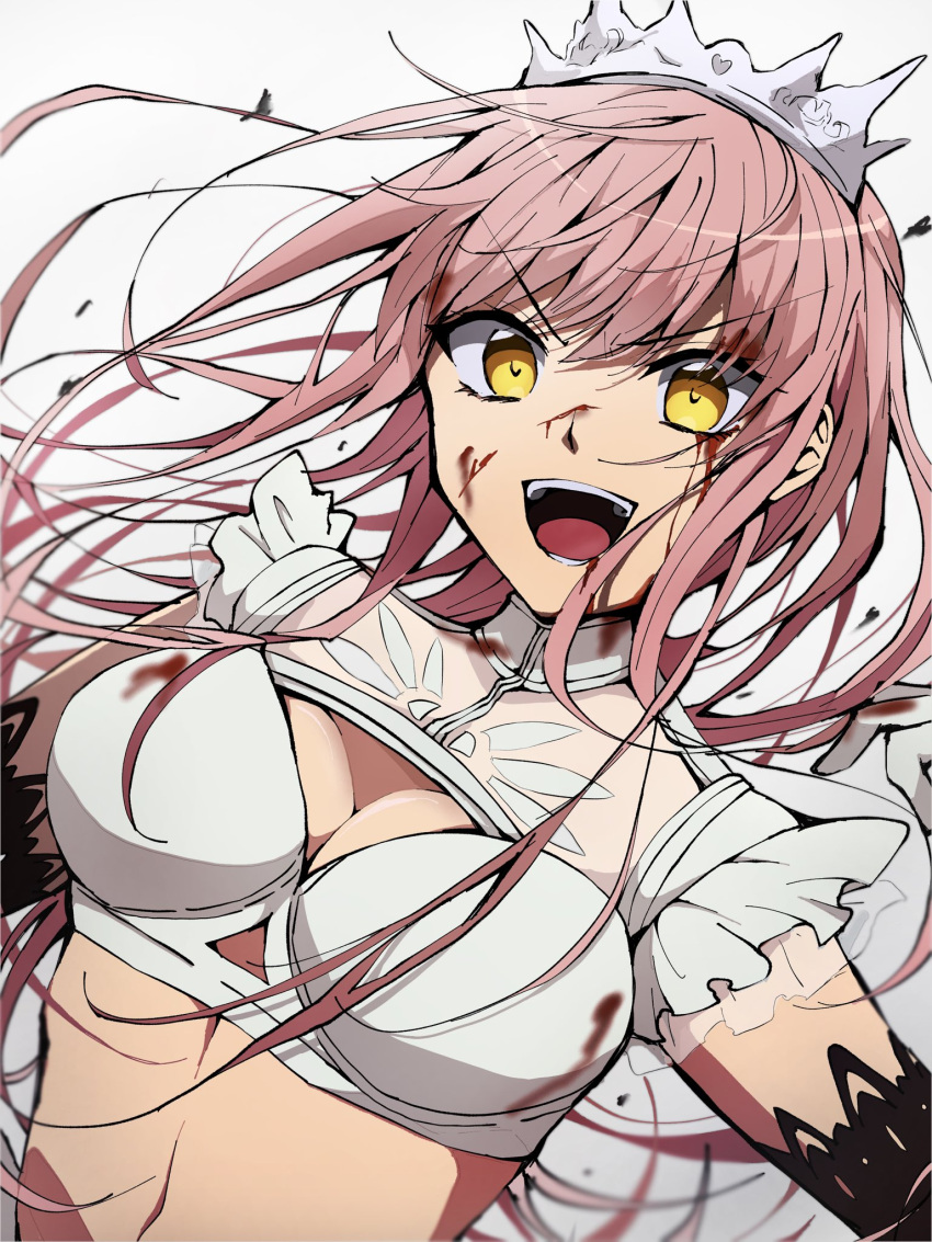 1girl, blood, blood_on_face, bra, breasts, elbow_gloves, fate/grand_order, fate_(series)