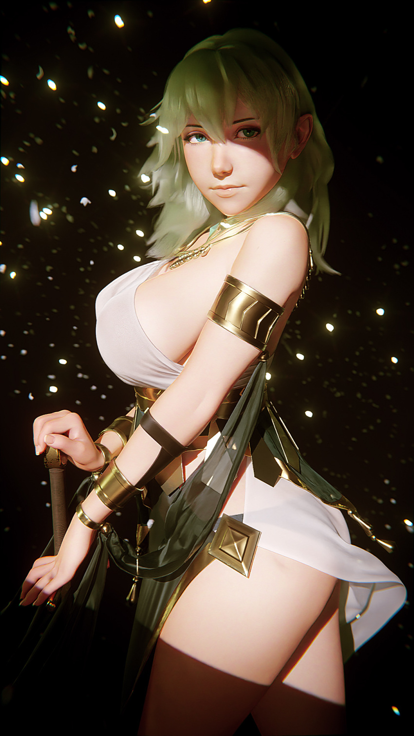 1girl, 3d, armlet, blender_(medium), bracelet, breasts, byleth_(fire_emblem), byleth_eisner_(female)