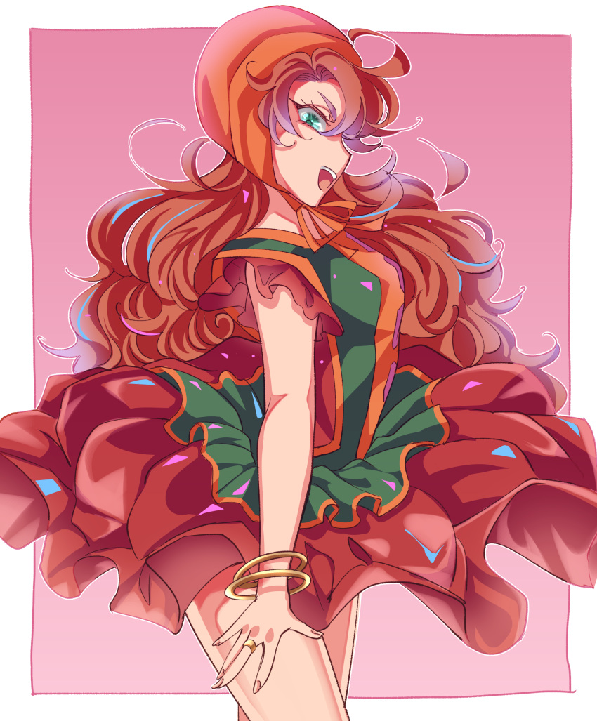 1girl, absurdres, atarime_(atarimemakaron), brown_hair, curly_hair, dragon_quest, dragon_quest_vii, dress