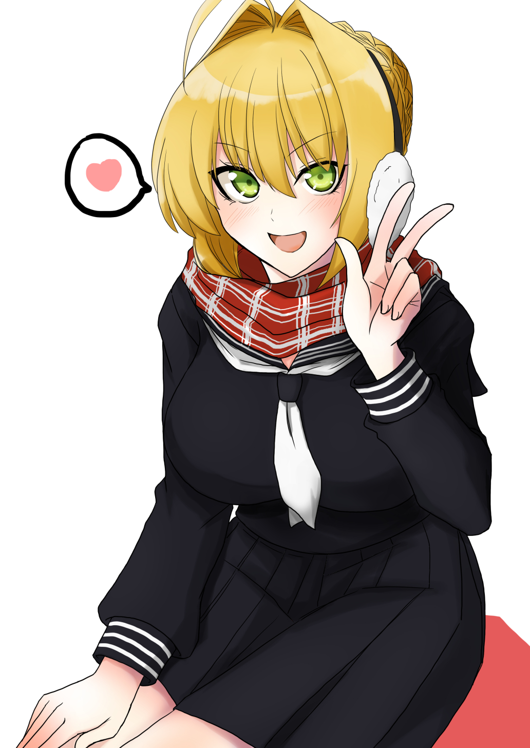 1girl, ahoge, bangs, black_sailor_collar, black_serafuku, black_shirt, black_skirt, blonde_hair