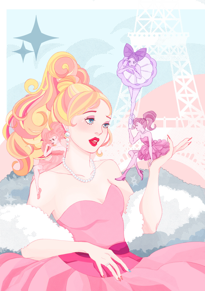 4girls, barbie_(character), barbie_(franchise), barbie_a_fashion_fairytale, barbie_movies, blonde_hair, blue_eyes, colored_skin