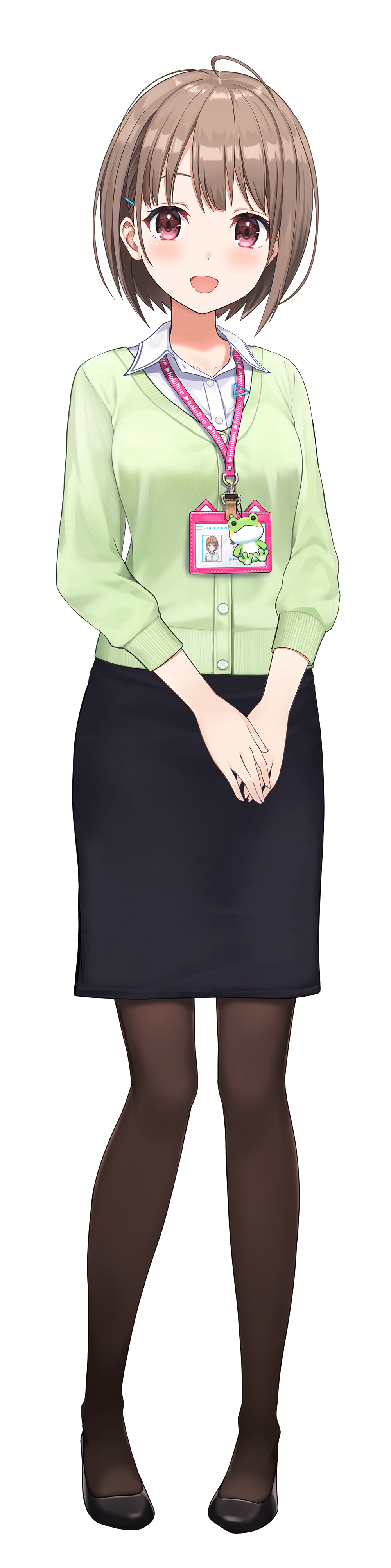 1girl, absurdres, ahoge, amagai_tarou, black_footwear, black_skirt, blush, brown_hair
