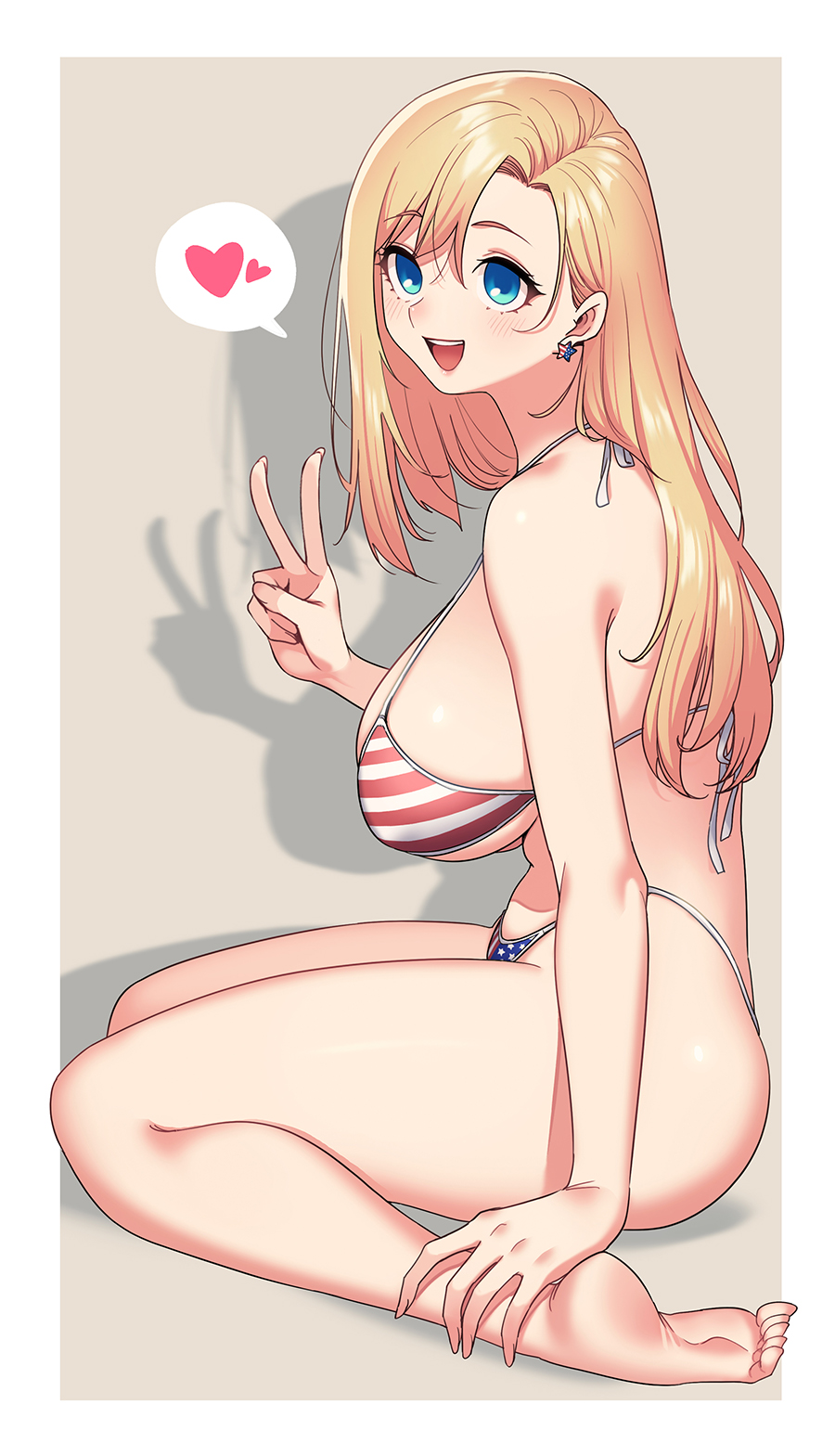 1girl, bangs, bare_shoulders, barefoot, bikini, blonde_hair, blue_eyes, blush
