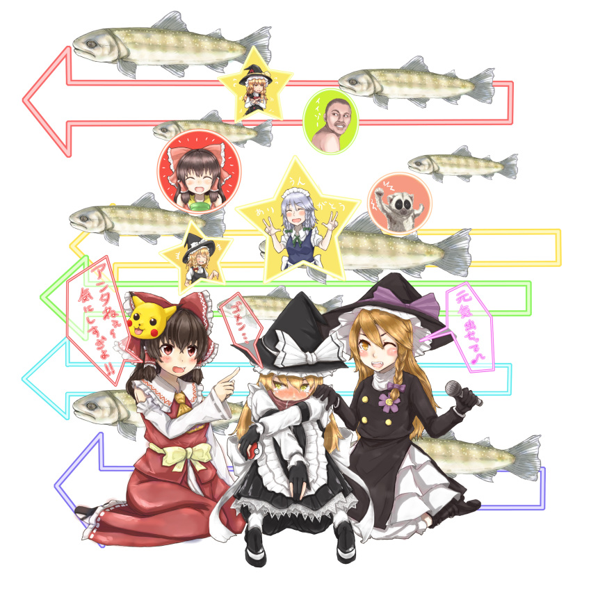 1boy, 6+girls, ascot, azusa_(cookie), bangs, black_coat, black_footwear, black_gloves