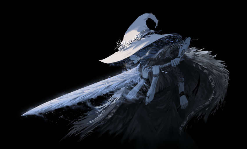 1girl, absurdres, billowypillow, black_background, blue_skin, cape, cloak, colored_skin