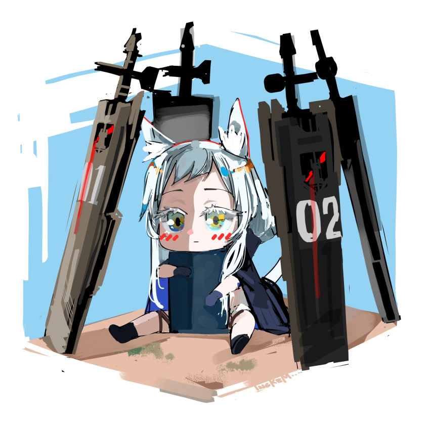 1girl, animal_ears, arknights, blush, chibi, highres, rosmontis_(arknights), sitting
