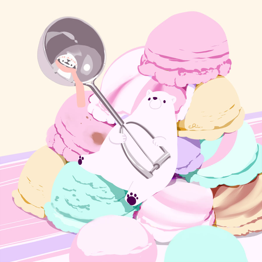 animal, bear, bird, chai_(drawingchisanne), commentary_request, food, food_focus, holding