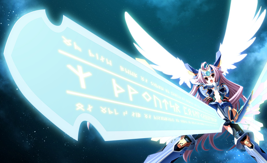 1girl, game_cg, hagall_valkyr, mecha_musume, shirogane_no_soleil, skyfish, sword, tsurugi_hagane