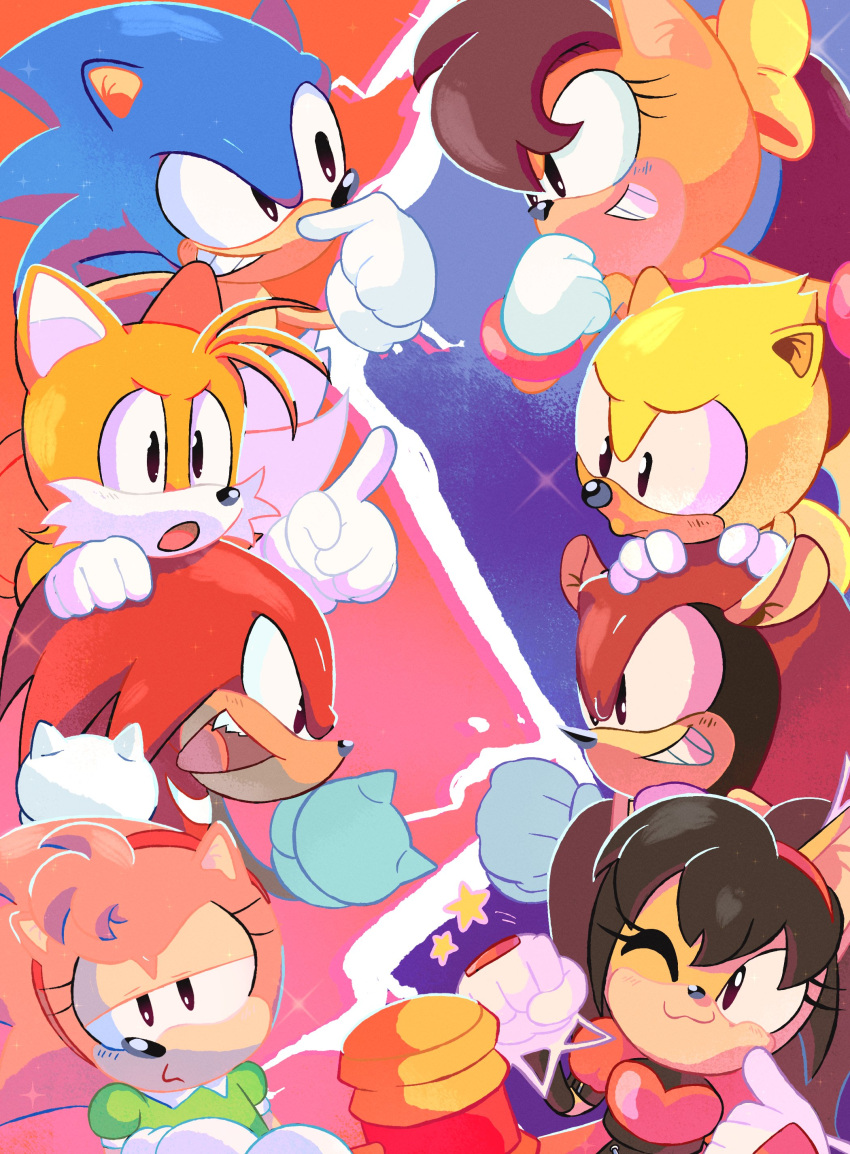 3girls, 5boys, :3, absurdres, amy_rose, animal_ears, animal_nose, black_eyes