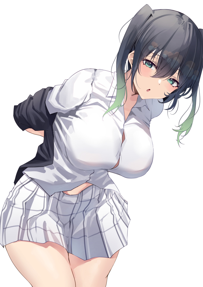1girl, :o, absurdres, aqua_eyes, bangs, black_hair, black_jacket, blush