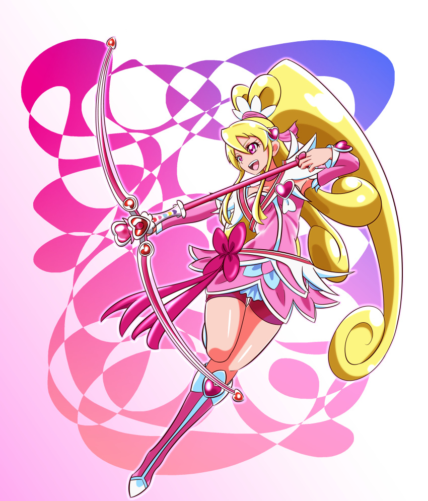 1girl, absurdres, aida_mana, bebii, blonde_hair, bow_(weapon), cure_heart, dokidoki!_precure