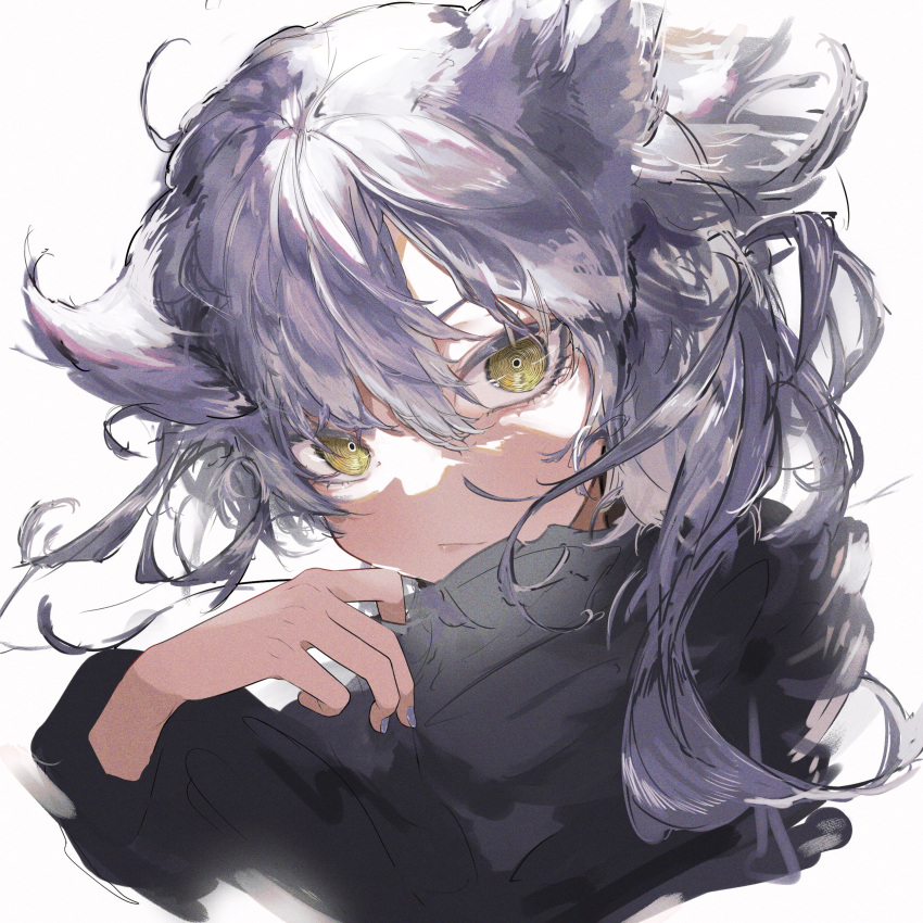 1girl, :/, absurdres, animal_ears, bangs, closed_mouth, copyright_request, eyebrows_behind_hair