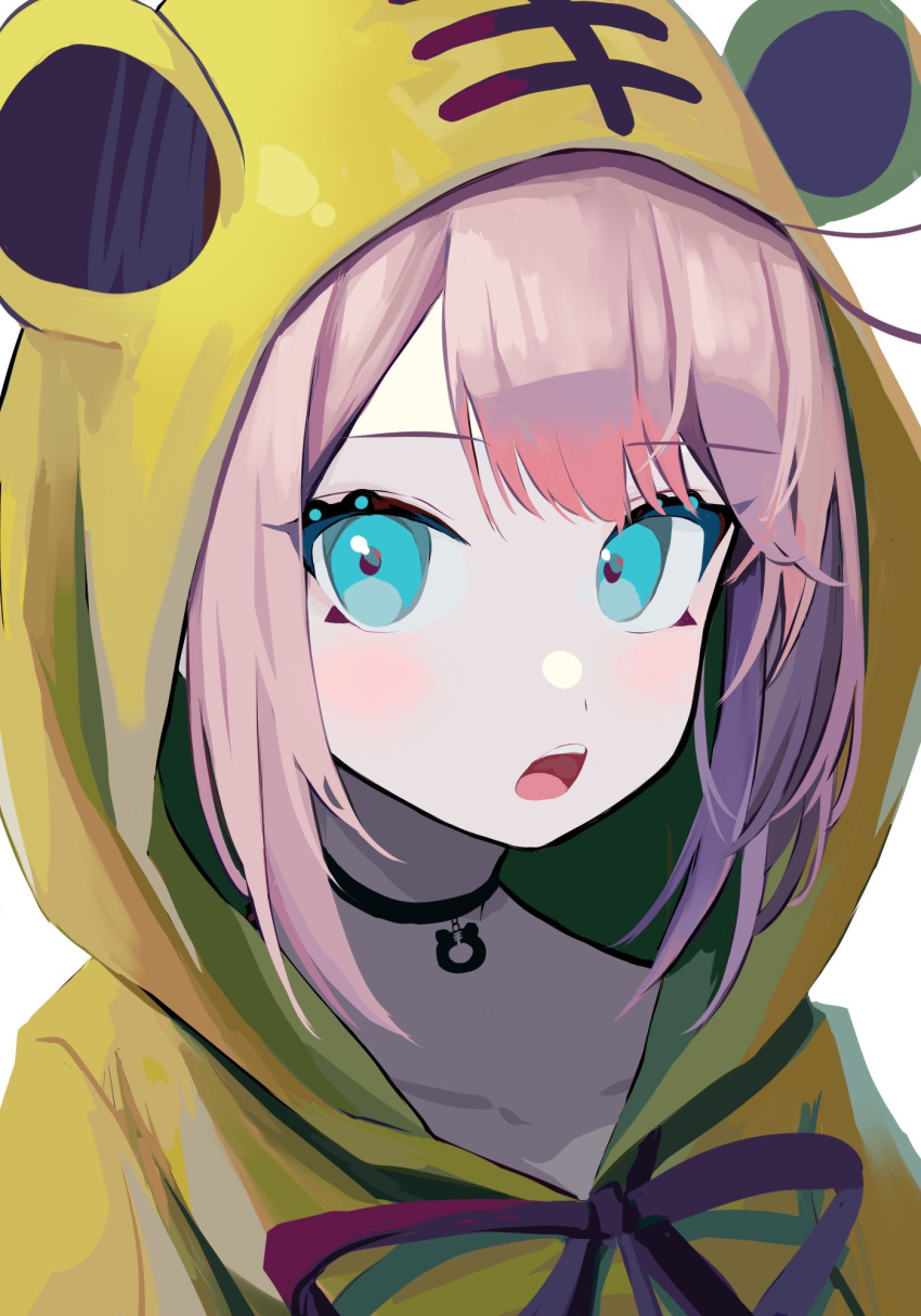 1girl, :o, ahute, animal_ears, animal_hood, antenna_hair, bangs, blue_eyes