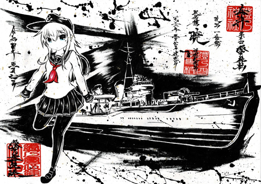 1girl, anchor_symbol, blue_eyes, commentary_request, flat_cap, hat, hibiki_(destroyer), hibiki_(kancolle)