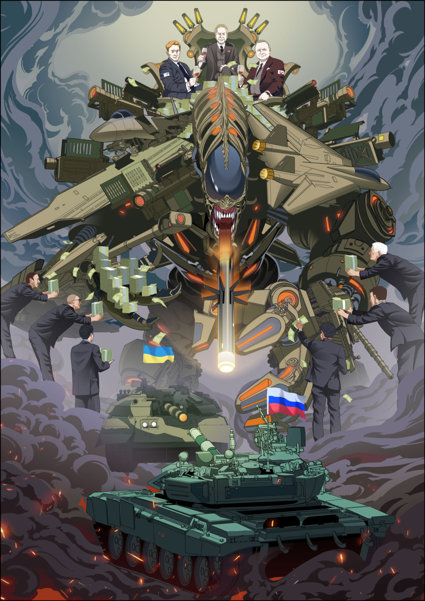 absurdres, aircraft_carrier, alien_(movie), american_flag, bad_link, bowing, challenger_2, f-14_tomcat