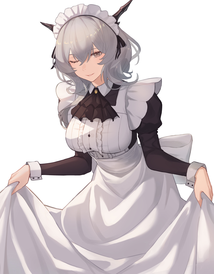 1girl, absurdres, after3310, arknights, ascot, black_ascot, black_dress, black_ribbon