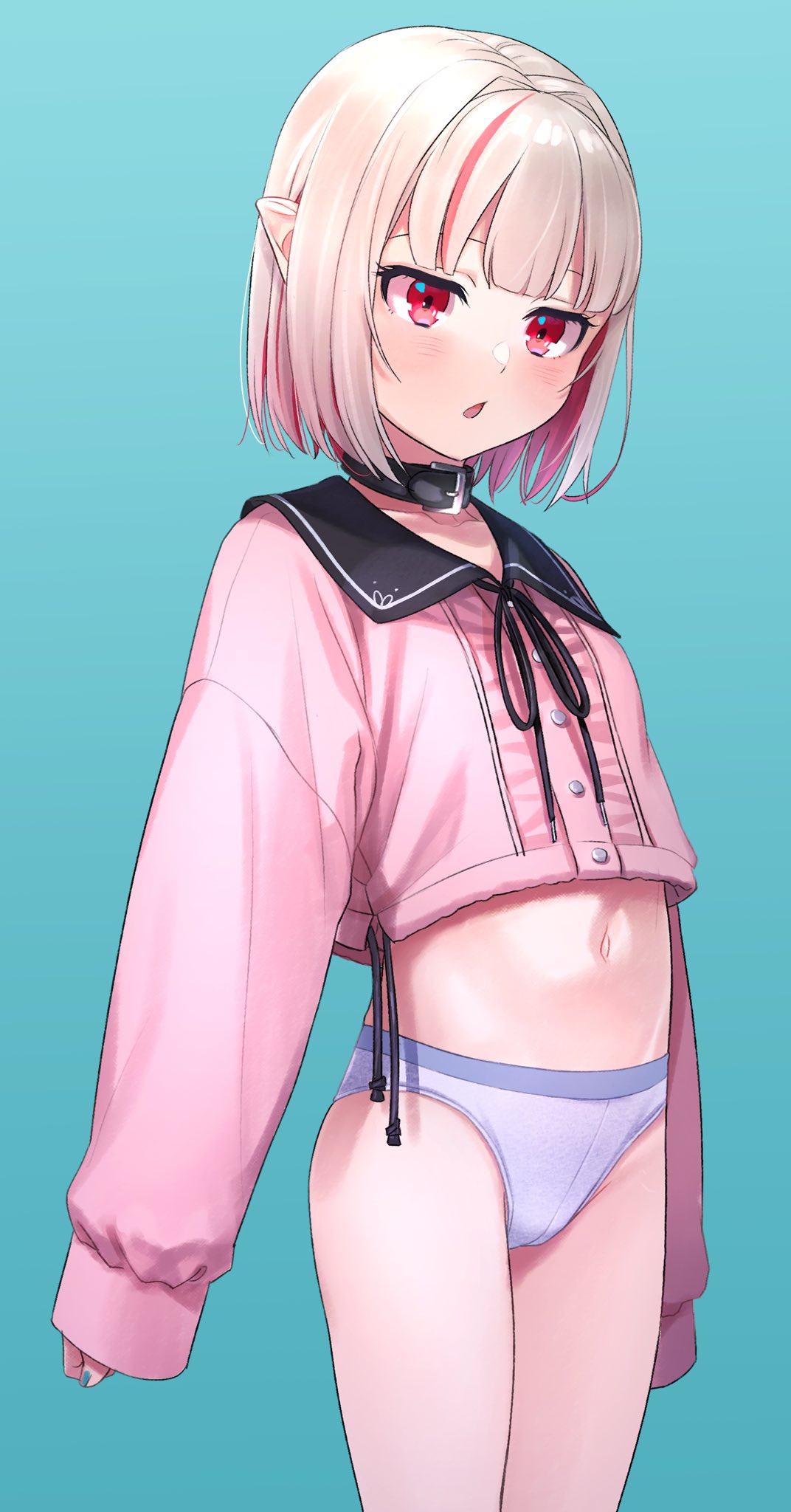 1girl, black_choker, black_collar, black_ribbon, choker, clothing_request, collar, commentary_request