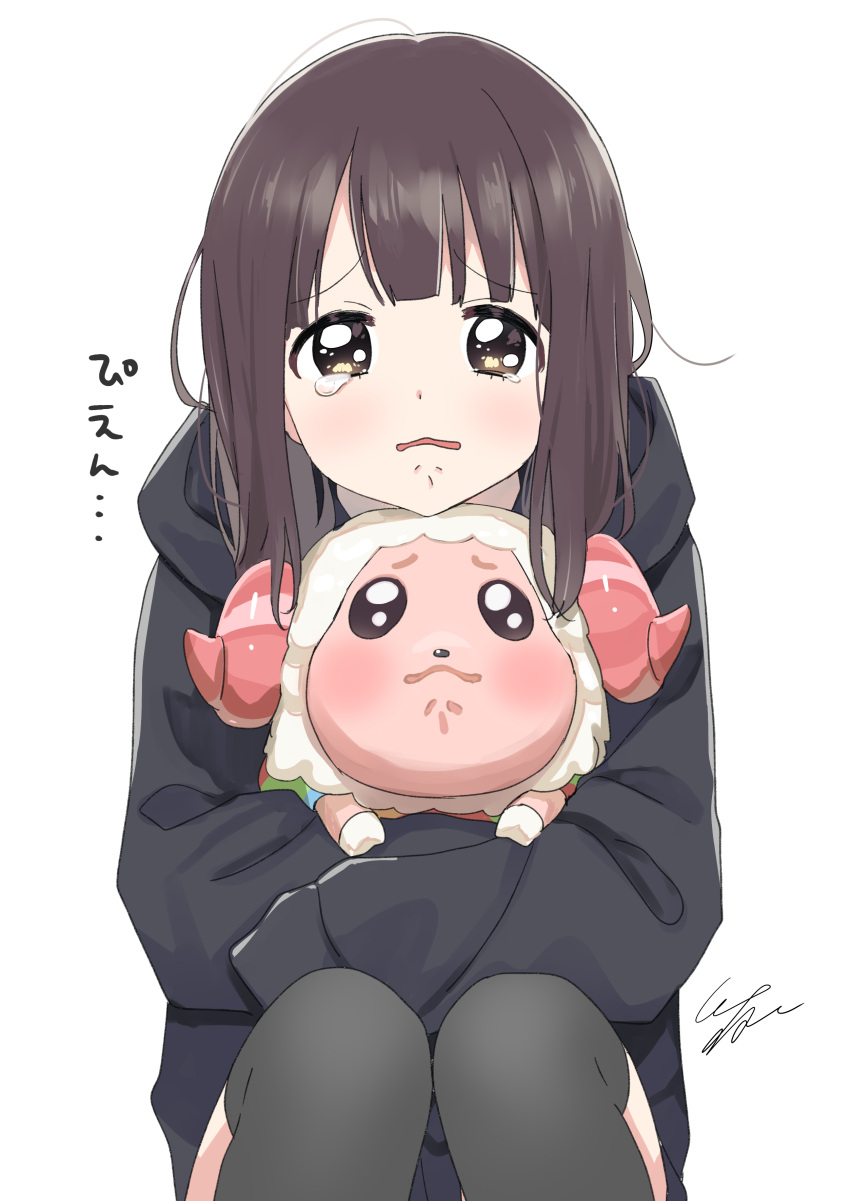 1girl, absurdres, animal_crossing, bangs, black_hoodie, blunt_bangs, brown_eyes, brown_hair