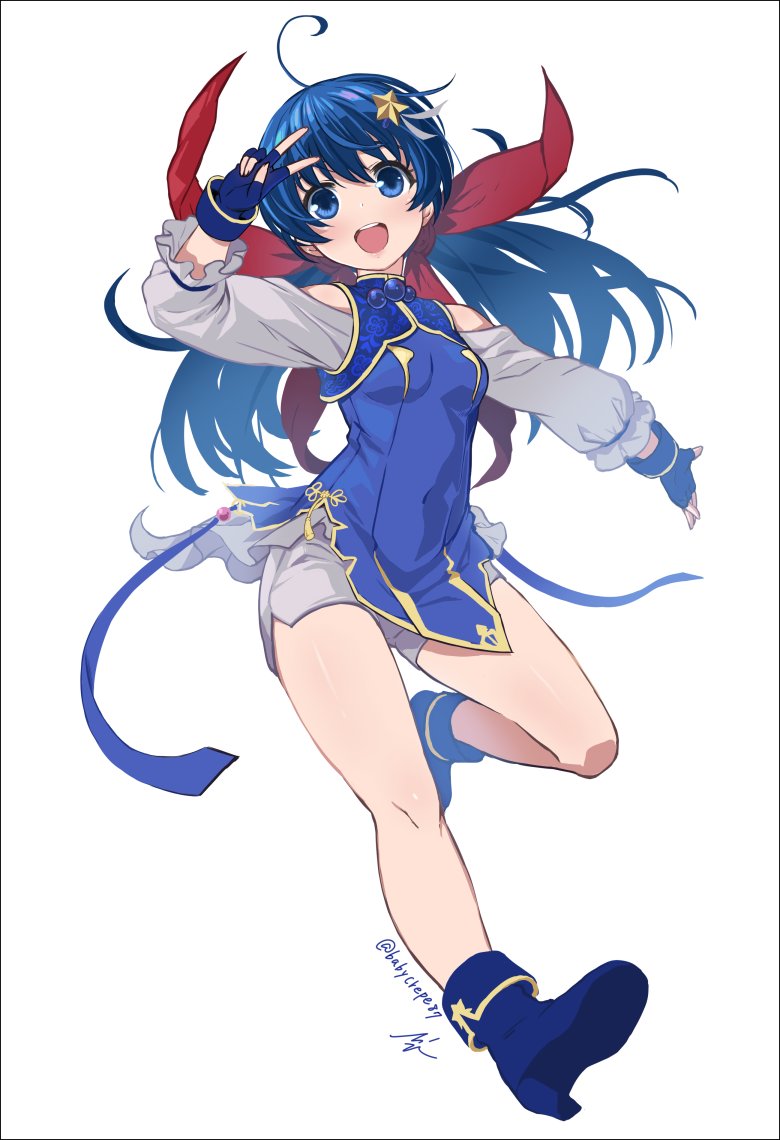 1girl, asamiya_athena, asamiya_athena_(cosplay), blue_hair, cosplay, fatal_fury, fingerless_gloves, full_body