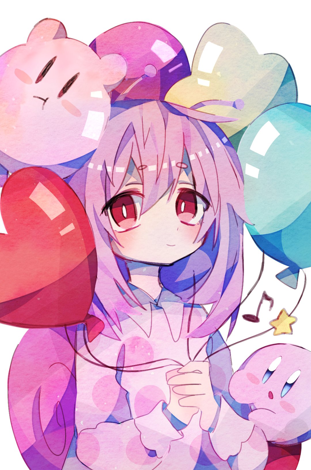 1girl, antennae, balloon, bangs, blush, collared_shirt, highres, holding