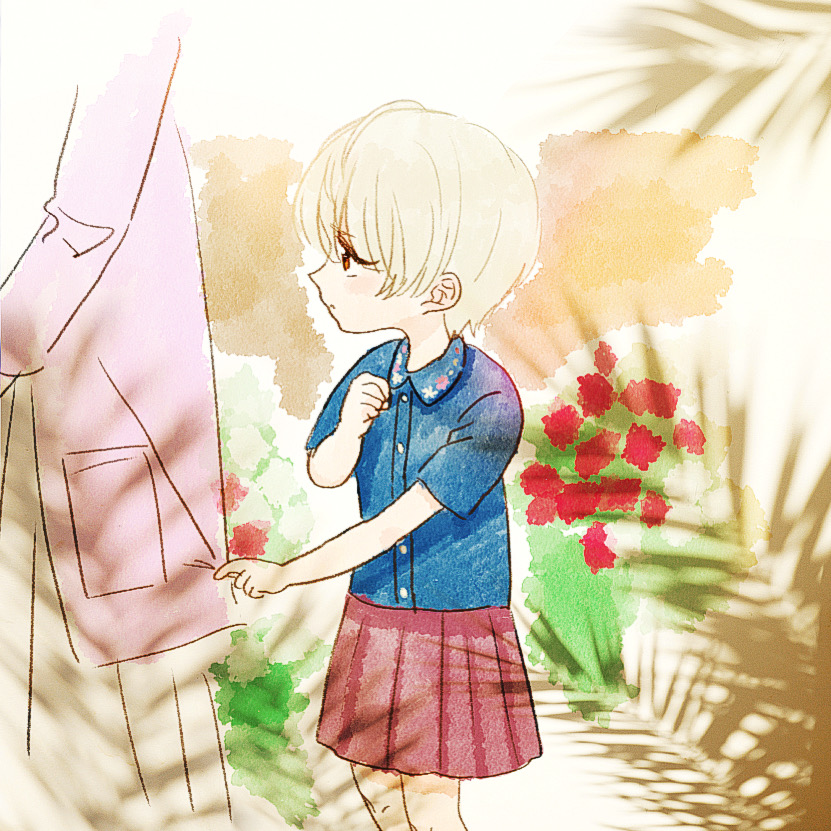 1girl, 24takokai10, age_regression, bangs, clothes_pull, flower, grey_hair, idolmaster