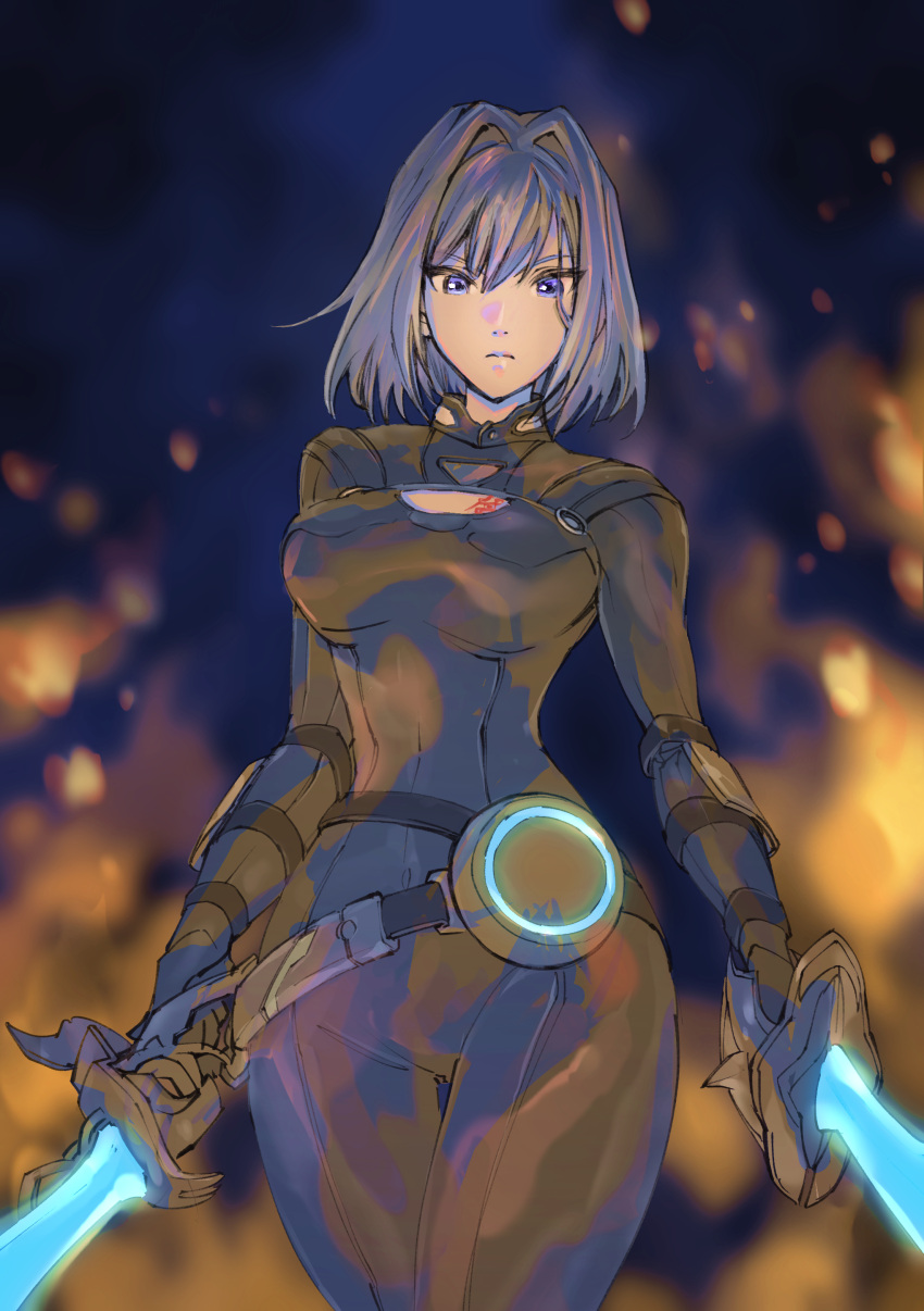1girl, absurdres, blue_eyes, breast_tattoo, breasts, dual_wielding, ethel_(xenoblade), highres
