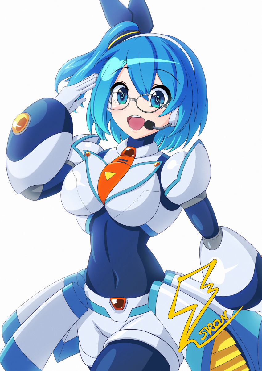 1girl, absurdres, android, bangs, blue_bodysuit, blue_eyes, blue_hair, blush
