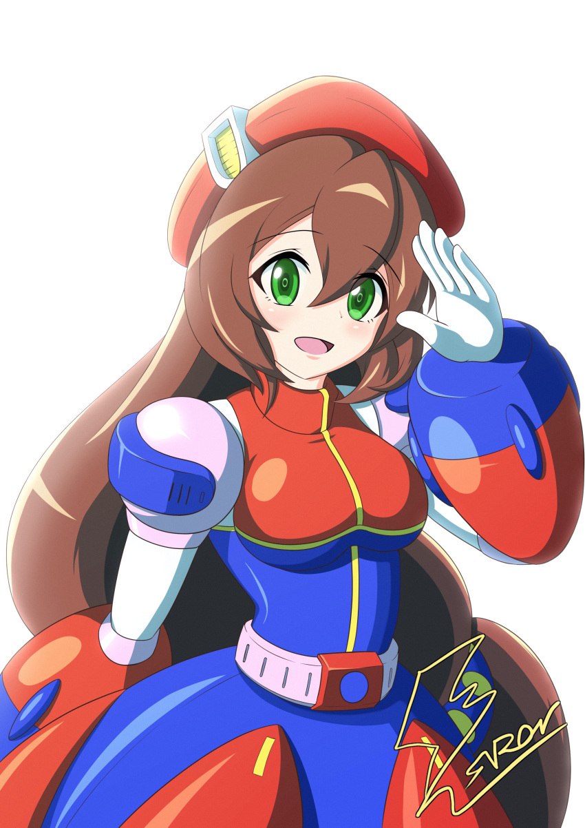 1girl, absurdres, android, bangs, beret, blush, breasts, brown_hair