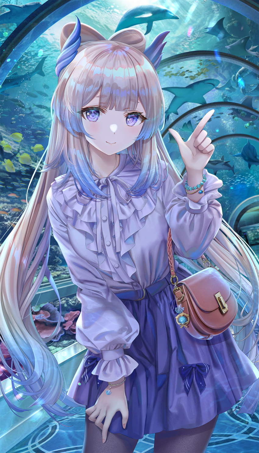1girl, aquarium, bangs, blush, breasts, genshin_impact, highres, long_hair