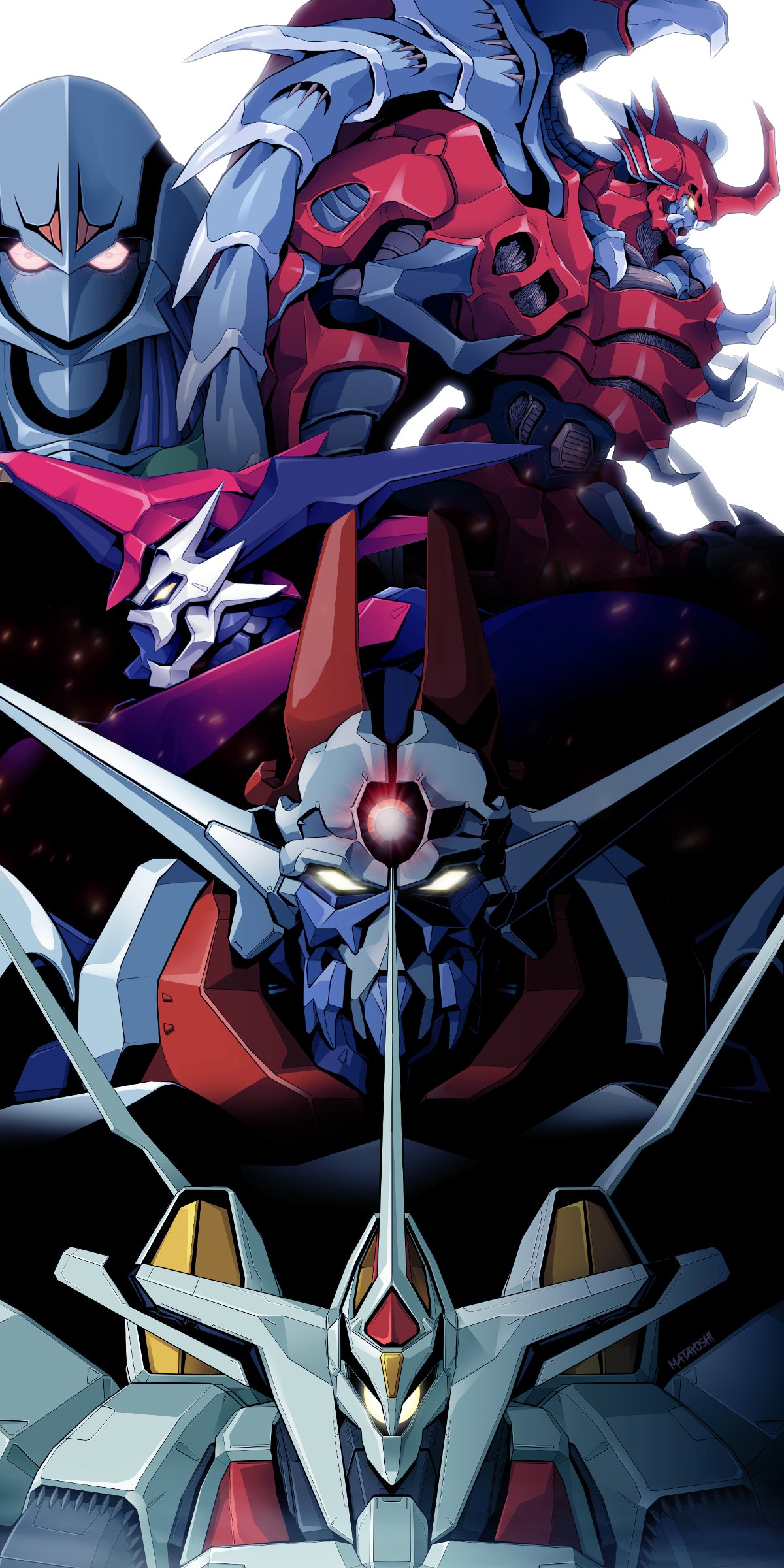absurdres, crossover, daimaju_gekitou:_hagane_no_oni, dangaioh_hyper_combat_unit, dangaiou, glowing, glowing_eye, glowing_eyes